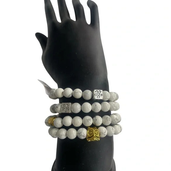 Howlite White,Grey, gemstone with silver bracelet, New - Picture 2 of 8